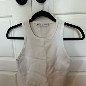 Zara White Fitted Sleeveless Crop Tank